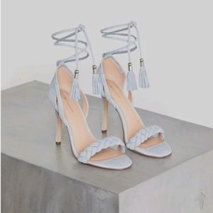 Bcbg Jessica cornflower dusty blue braided tassel heels sandals sz 7